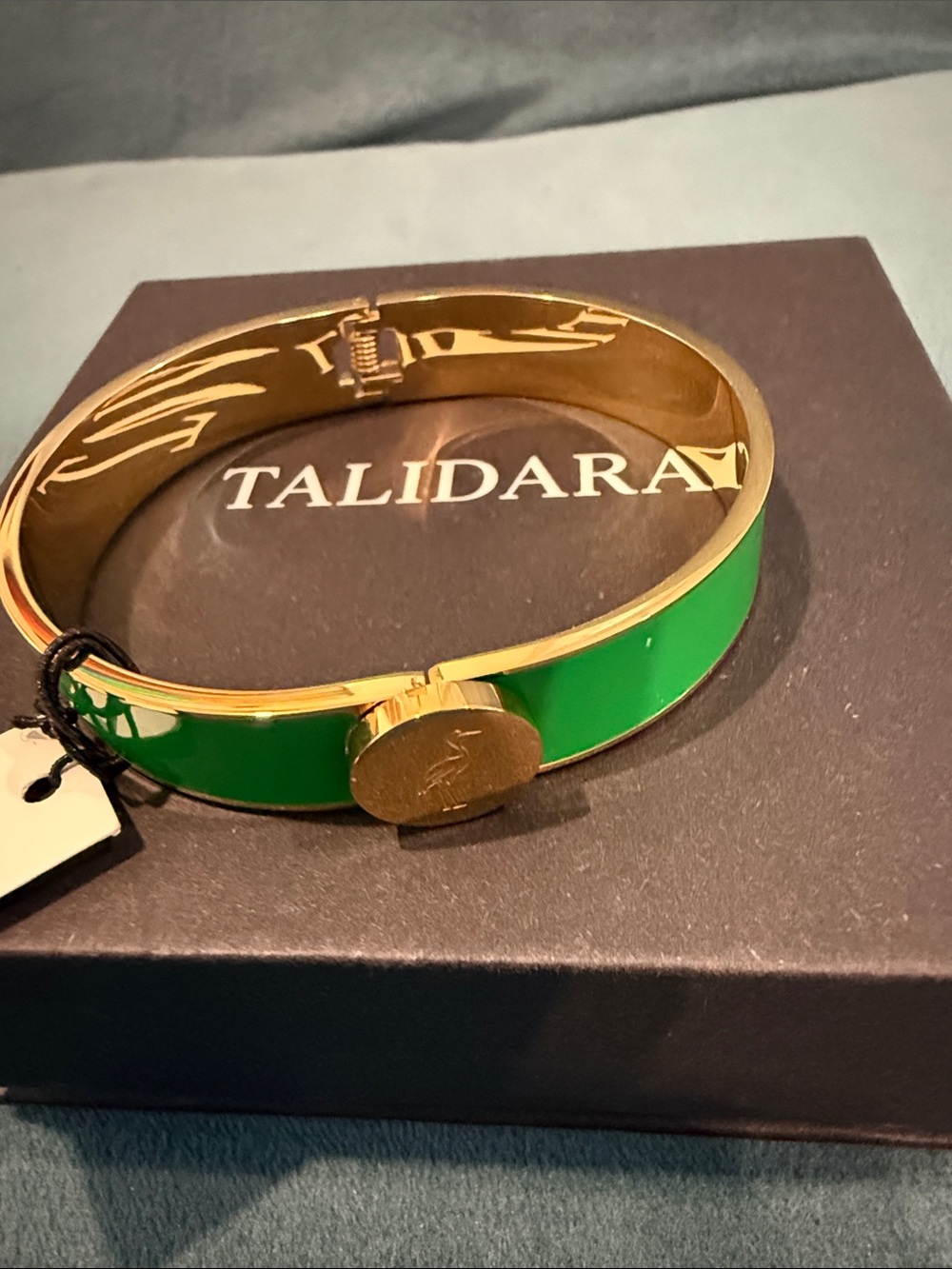 Gold Bracelet with Green Enamel